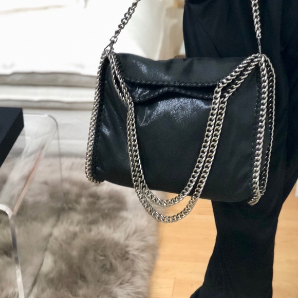 🔃FALABELLA "Black" Chain Fold-over Tote Bag - Picture 5 of 6